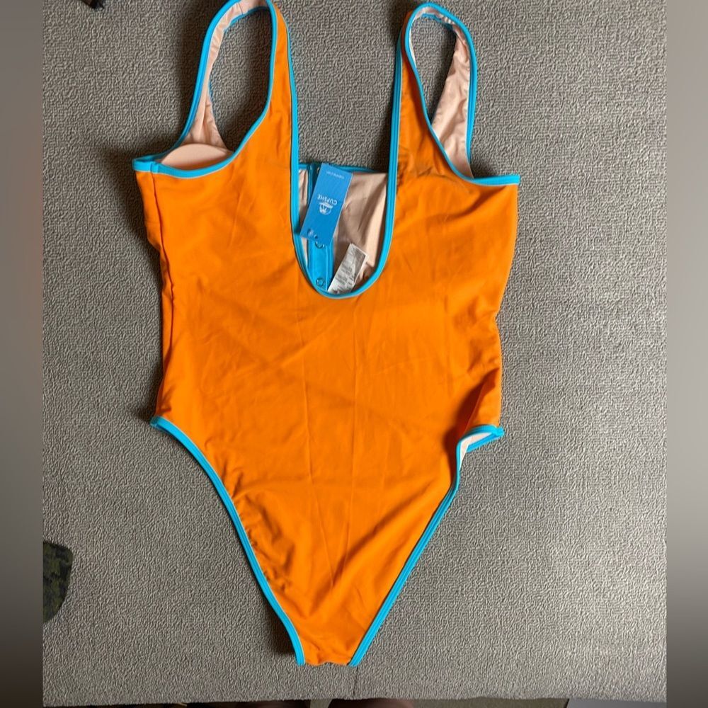 Cupshe Vibrant Orange and Blue Bold One-Piece Swimsuit- Coastal Summer Vacation - Picture 2 of 5
